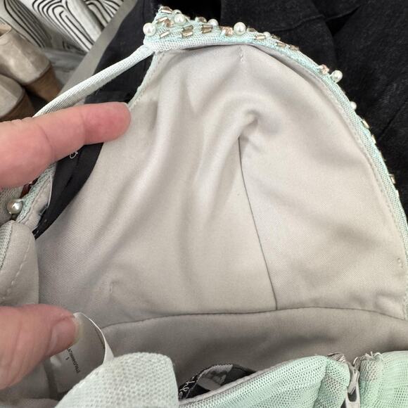 Speechless Dress Womens Size 5 Light Green Beaded Formal Gown Prom Maxi Tulle - Picture 9 of 15